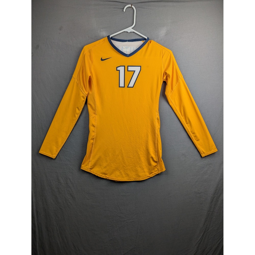 Nike Whitman 17 Volleyball Jersey Yellow Blue Women Small Long Sleeve Activewear
